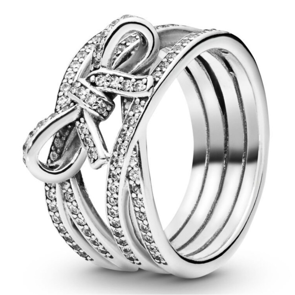 Pandora Sparkling Ribbon and Bow Ring